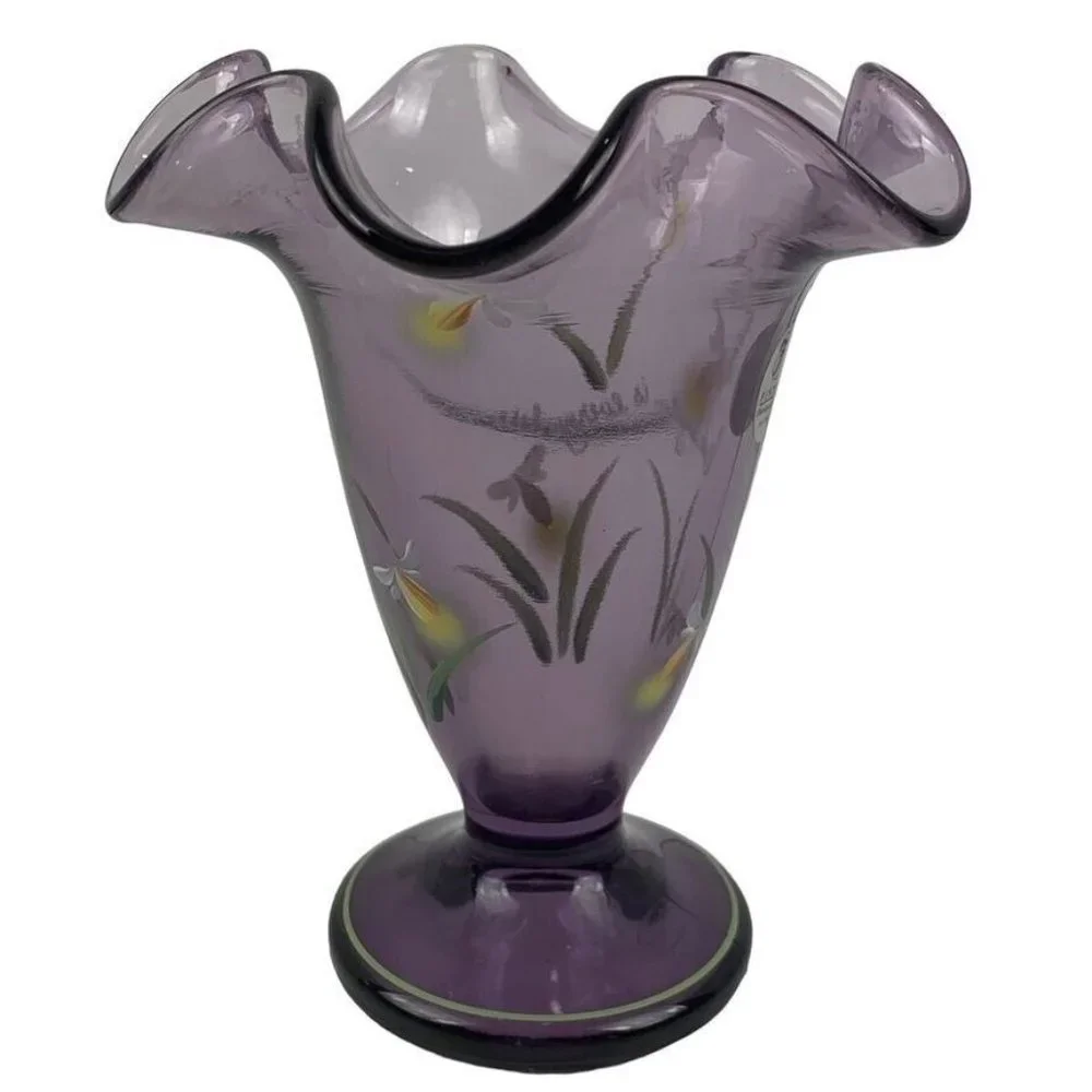 Fenton Fluted Purple Vase Handpainted God's Light‎ is Everywhere Fireflies 6